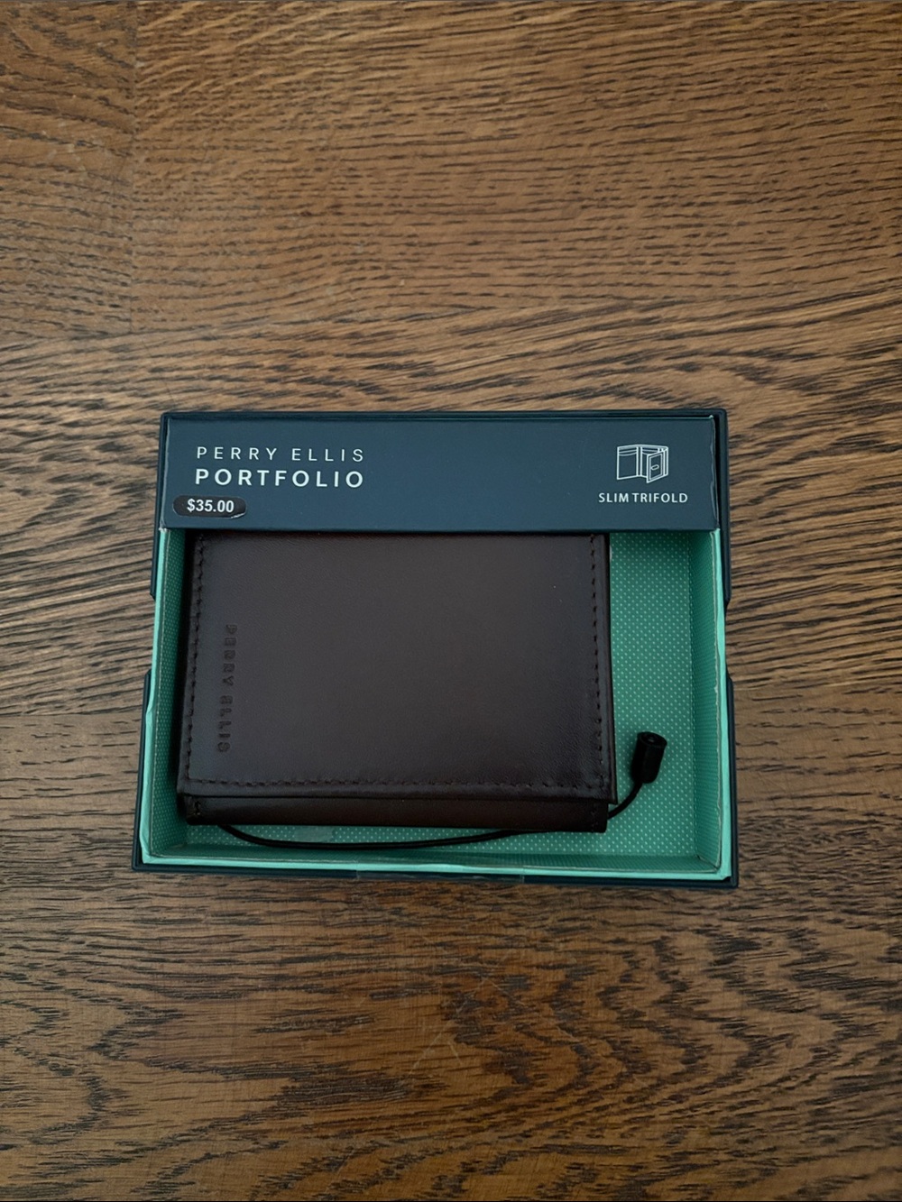 Perry Ellis Portfolio Slim Leather Wallet- Dark Brown